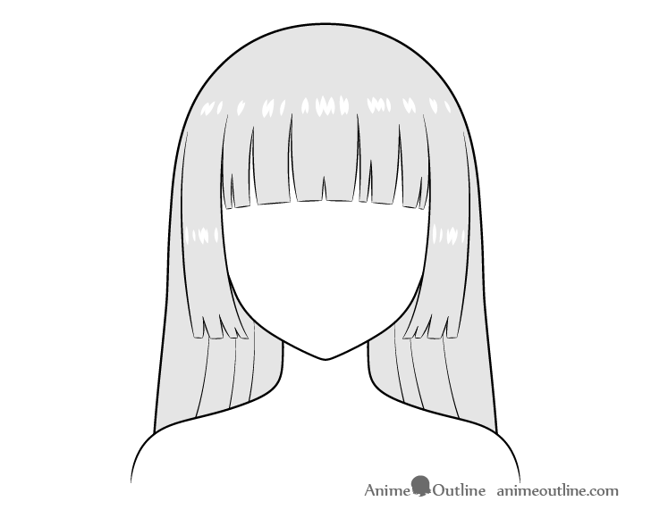 Anime hime cut hair drawing shading