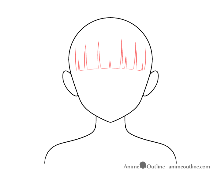 Anime hime cut hair front drawing