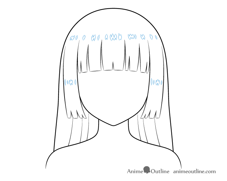 Anime hime cut hair highlights drawing
