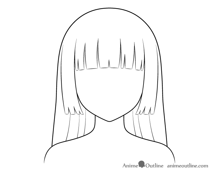 Anime hime cut hair line drawing