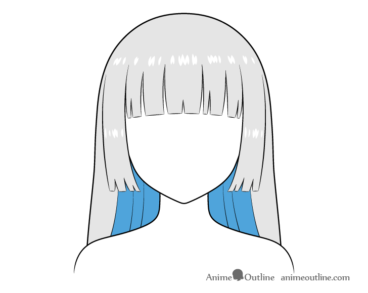 Anime hime cut hair shadows back drawing