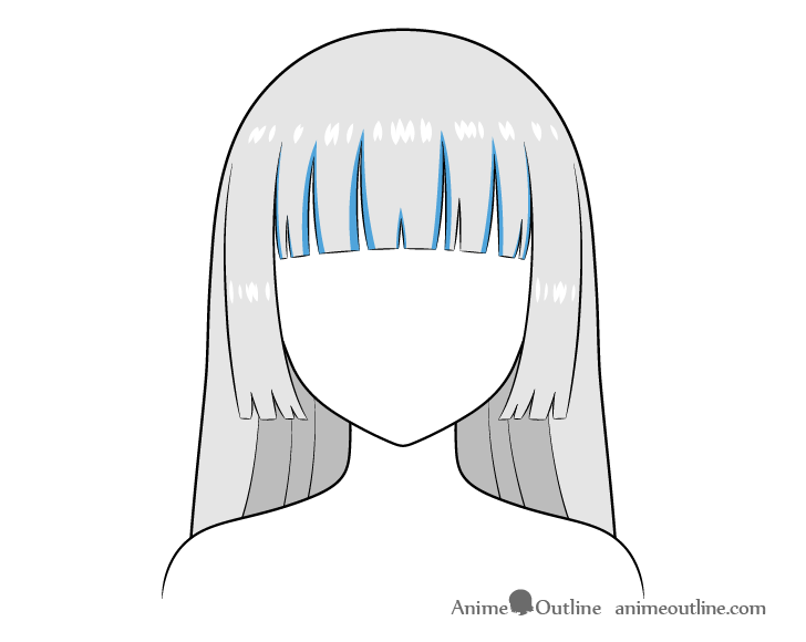 Anime hime cut hair shadows front drawing