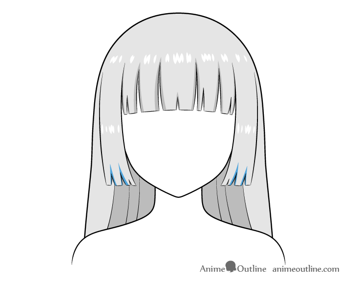 Anime hime cut hair shadows sides drawing