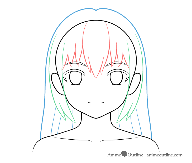 Anime long female hair drawing