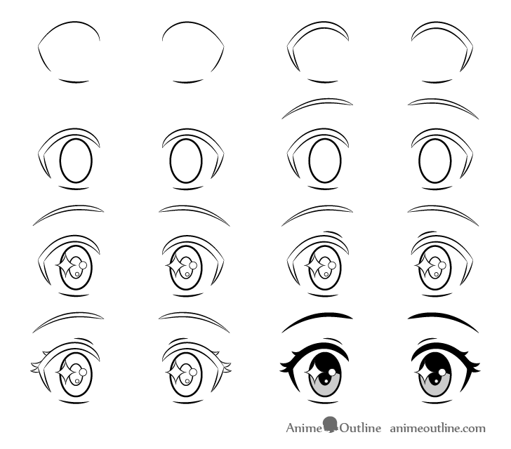 Excited anime eyes drawing step by step