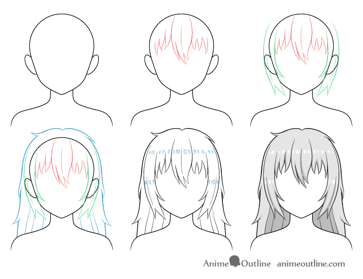 Messy anime hair drawing step by step
