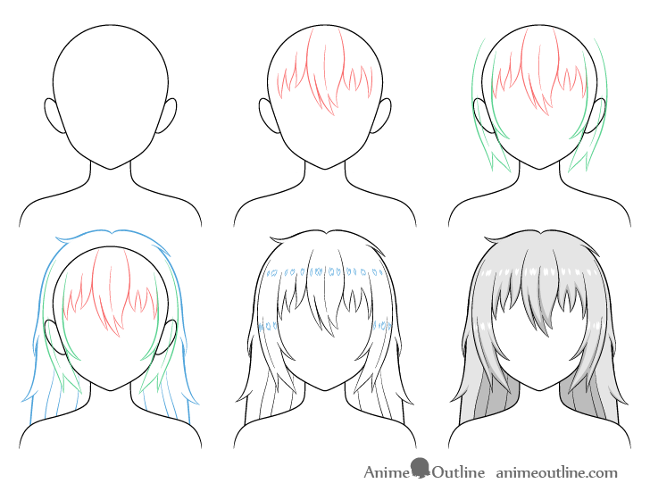 How to draw female anime hair [slow tutorial] three styles - YouTube