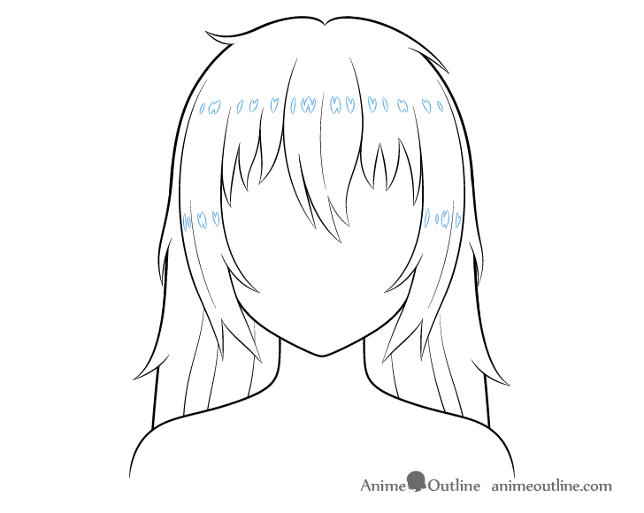 Messy anime hair highlights drawing