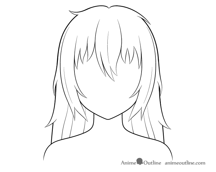 Messy anime hair line drawing