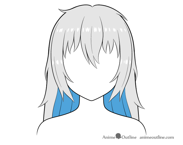 Messy anime hair shadows back drawing