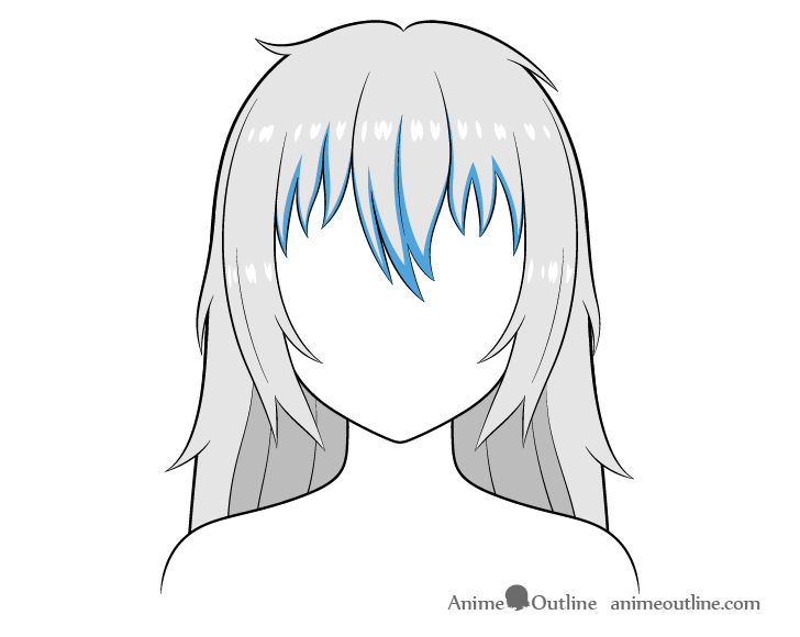 Messy anime hair shadows front drawing