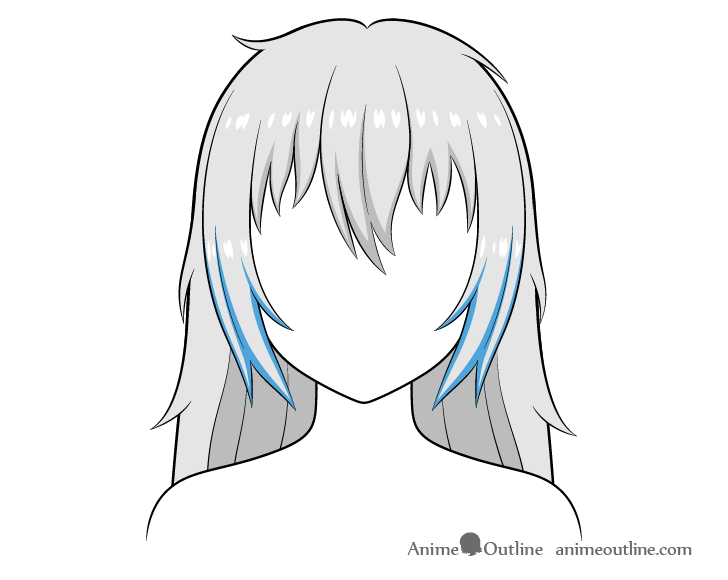 Messy anime hair shadows sides drawing