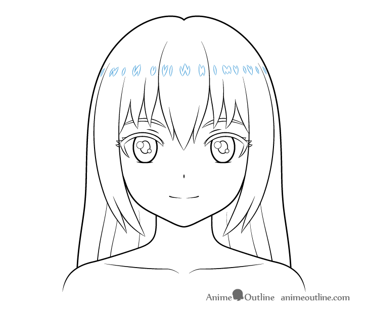 Anime hair highlights outline drawing