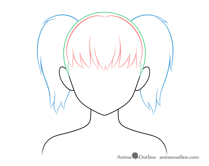 Anime pigtails forehead hair drawing