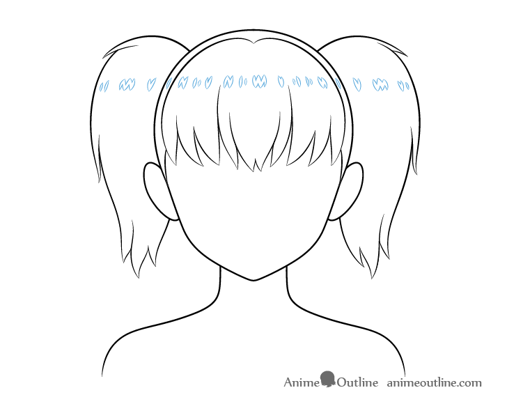 Anime pigtails hair highlights drawing