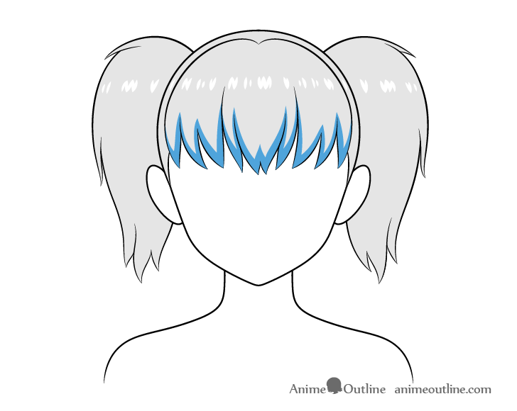 Anime pigtails hair shadows front drawing