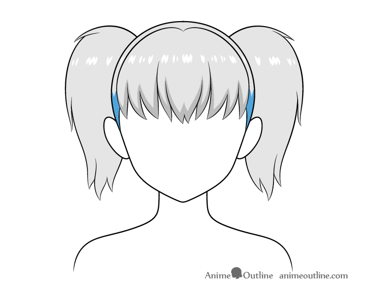 Anime pigtails hair shadows sides drawing