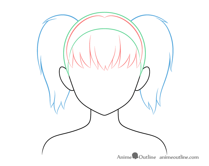 Anime pigtails with hairline drawing