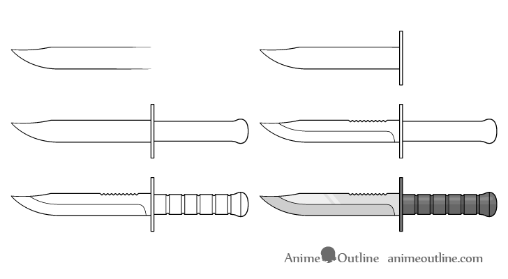 Military knife drawing step by step