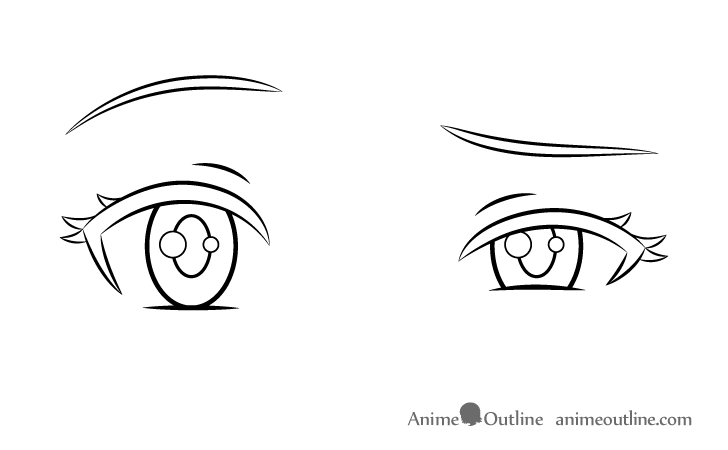 One eyebrow raised anime eyes line drawing