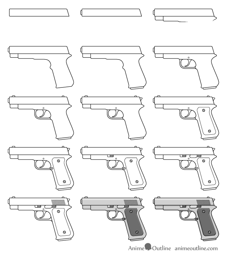 Gun drawing step by step