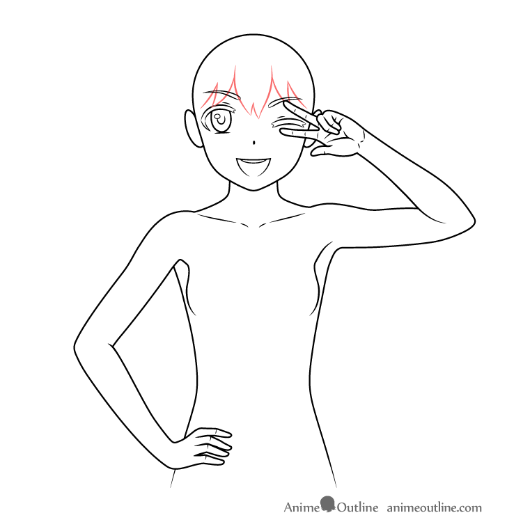 Anime pop star girl forehead hair drawing