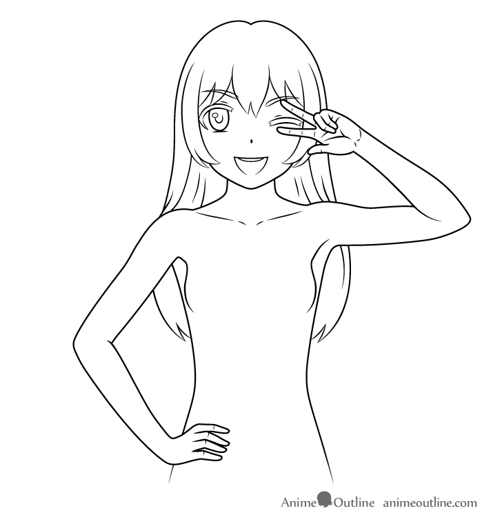 Anime pop star girl long hair drawing