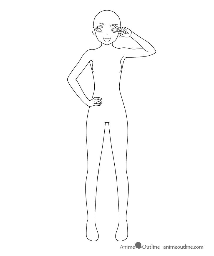 Anime pop star girl peace sign over eye drawing