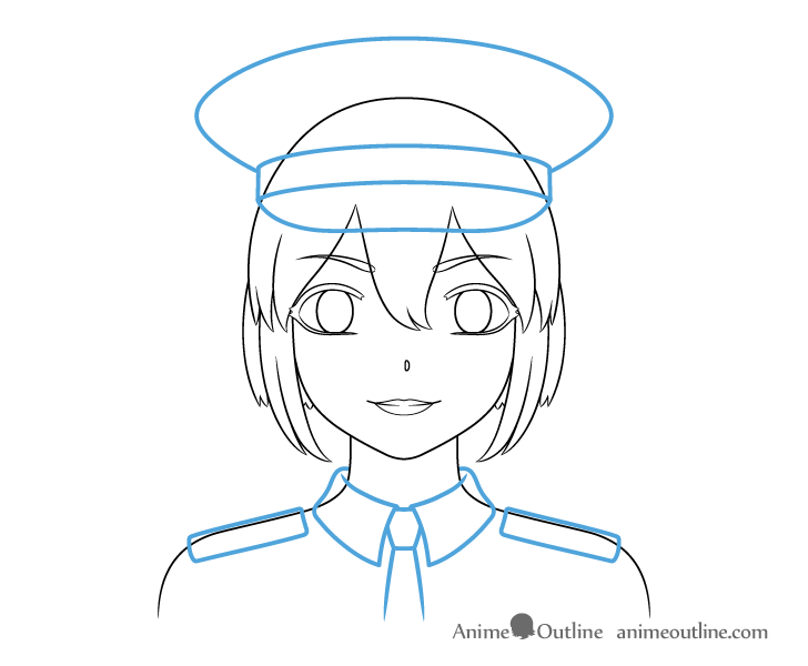 Anime police girl clothes outline drawing