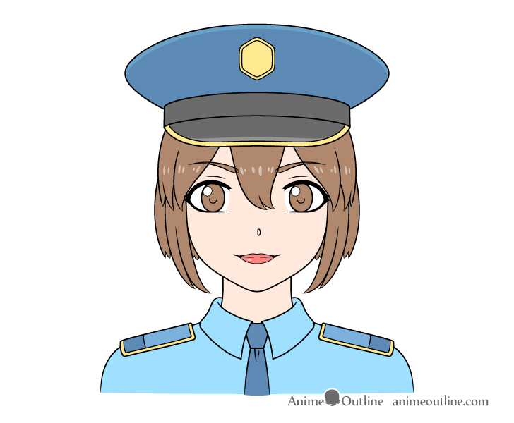 Anime police girl drawing coloring