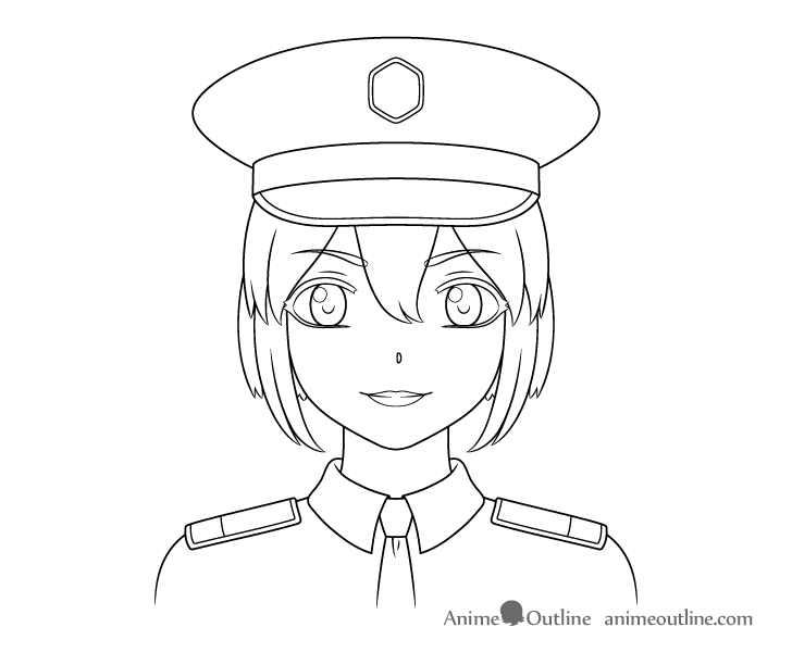 Anime police girl line drawing