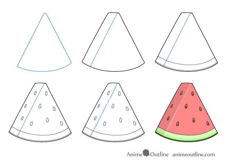 Anime watermelon slice drawing step by step