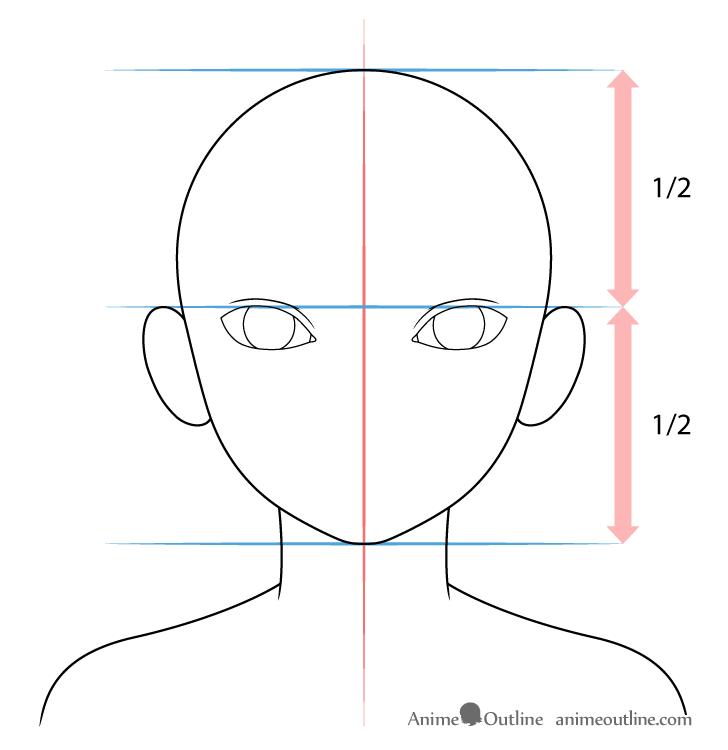 Big female eyes on head placement drawing