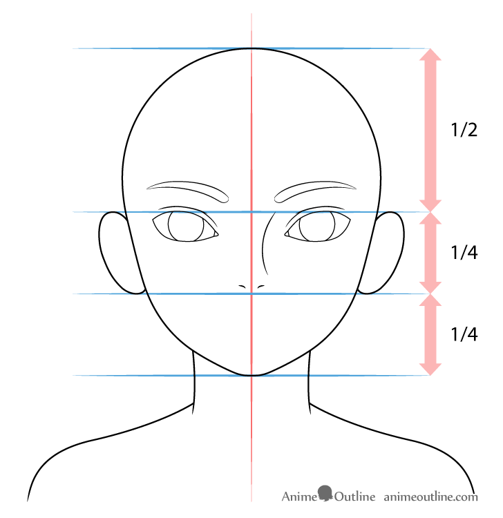 Female nose on head placement drawing