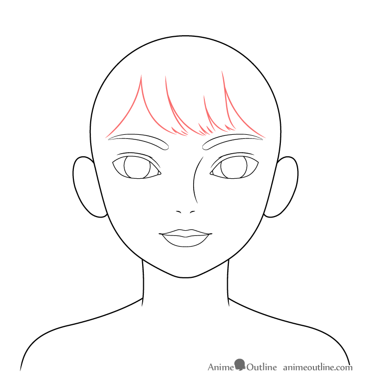 Girl with big eyes forehead hair drawing