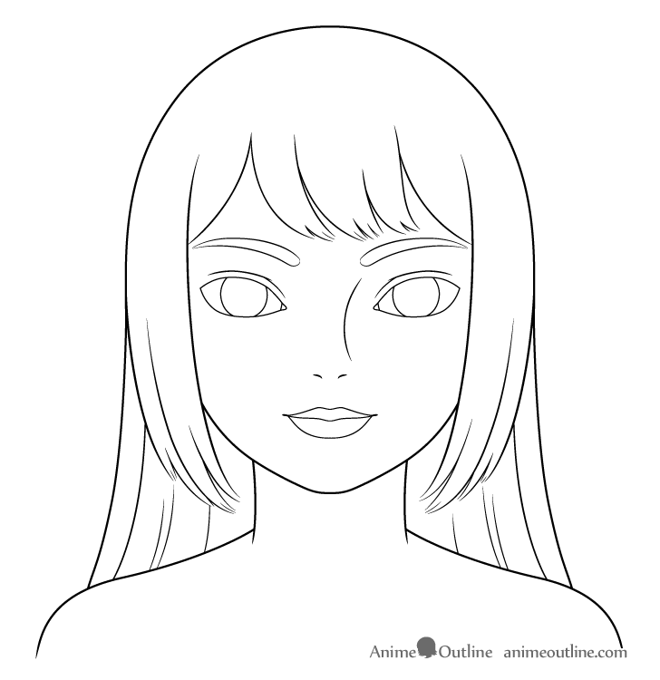 Girl with big eyes hair drawing