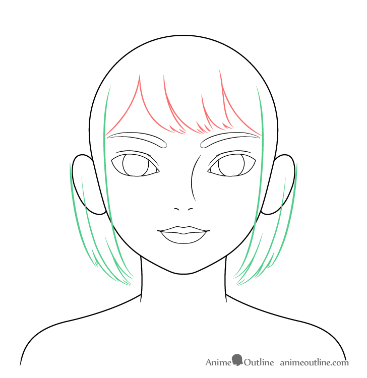 Girl with big eyes hair sides drawing