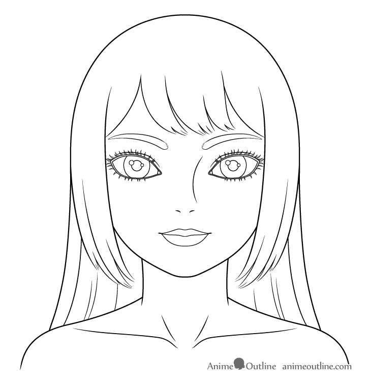 Girl with big eyes line drawing